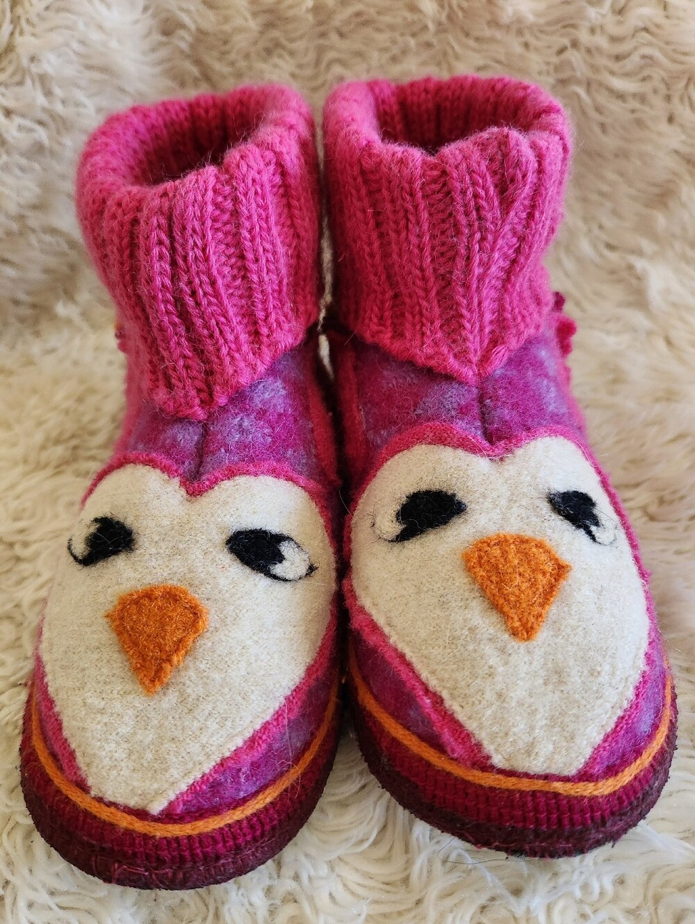 Garnet Hill Kids Boiled Wool Slipper Boots by Haflinger Germany Sz 11 Pink Owl